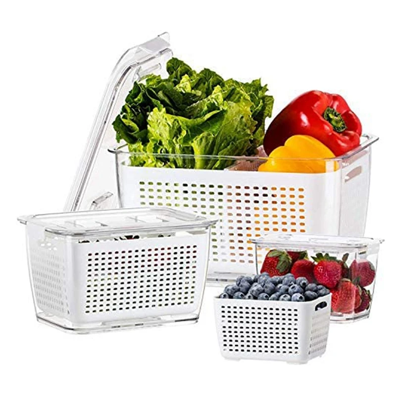 

3-Piece Fresh-Keeping Container, Vegetable Storage Container, Fruit And Salad Separated Food Container With Vent