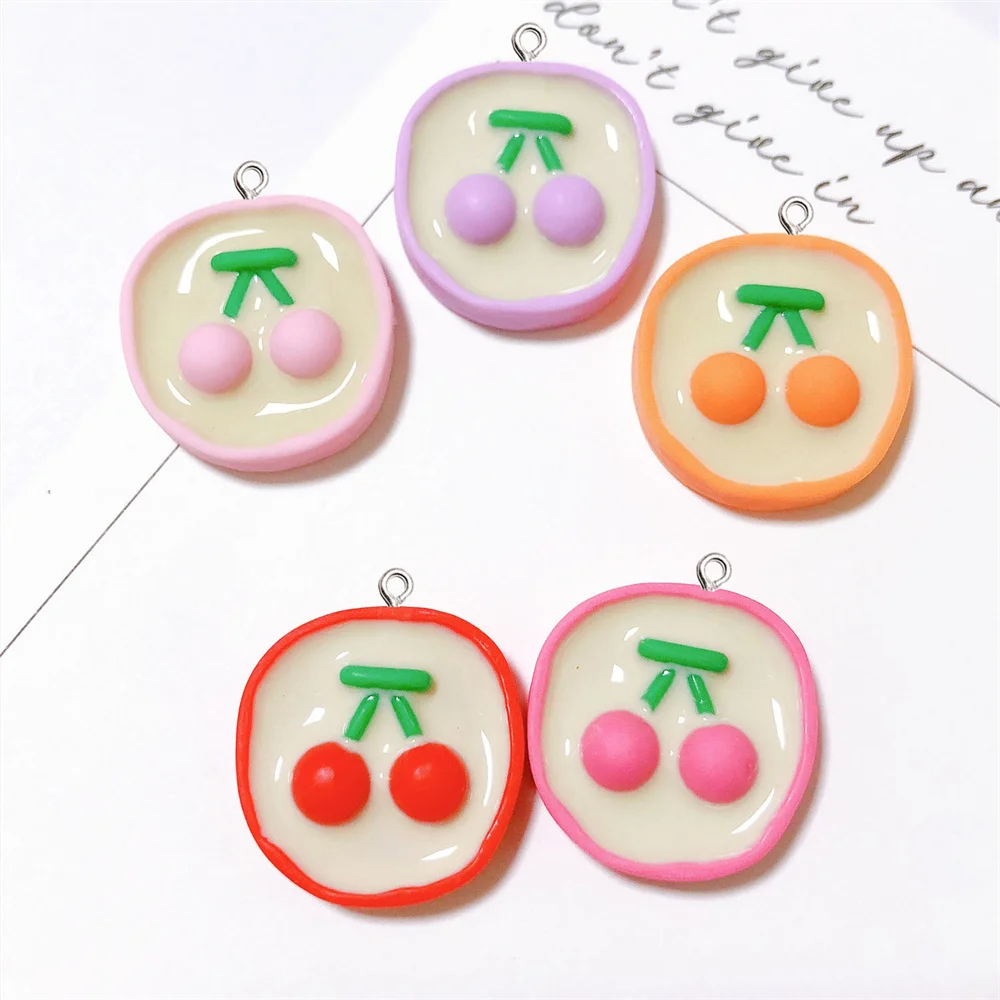 

10Pcs Cute Cherry Resin Pendant Trinket Creative Round Fruit Charms DIY Keychain Bracelet Earrings Jewlery Making Embellishments