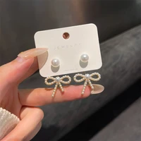 2022 new korean elegant trendy round bow earrings for women imitation pearls jewelry gift women earrings dropshippings