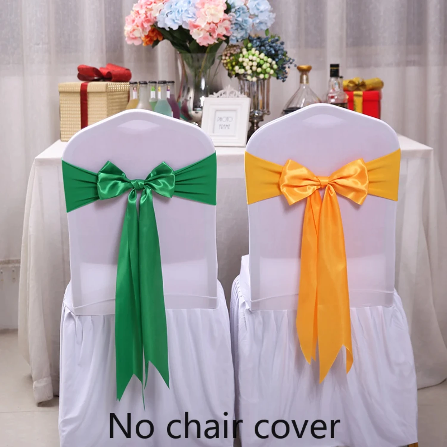 25pcs Satin Spandex Chair Cover Band Ribbons Tie Backs Party Banquet Decor Wedding Decoration Knot Sashes