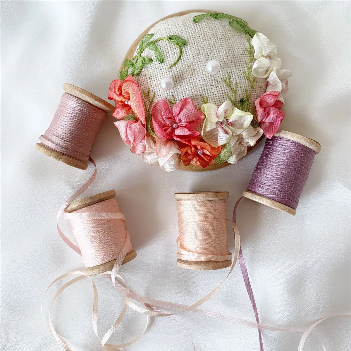 2 мм x 20 м/рулон, 4 рулона, один комплект из 100% шелковой ленты для вышивки, тонкая тафта, Высококачественная шелковая лента, ручная работа