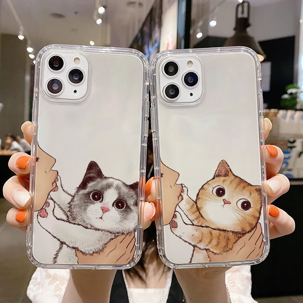

Cute Cat Luxury Ultra Thin Clear Phone Case For Apple iPhone 11 12 13 Pro Max 12 13 Mini X XR XS Max SE 6 6s 7 8 Plus Funda