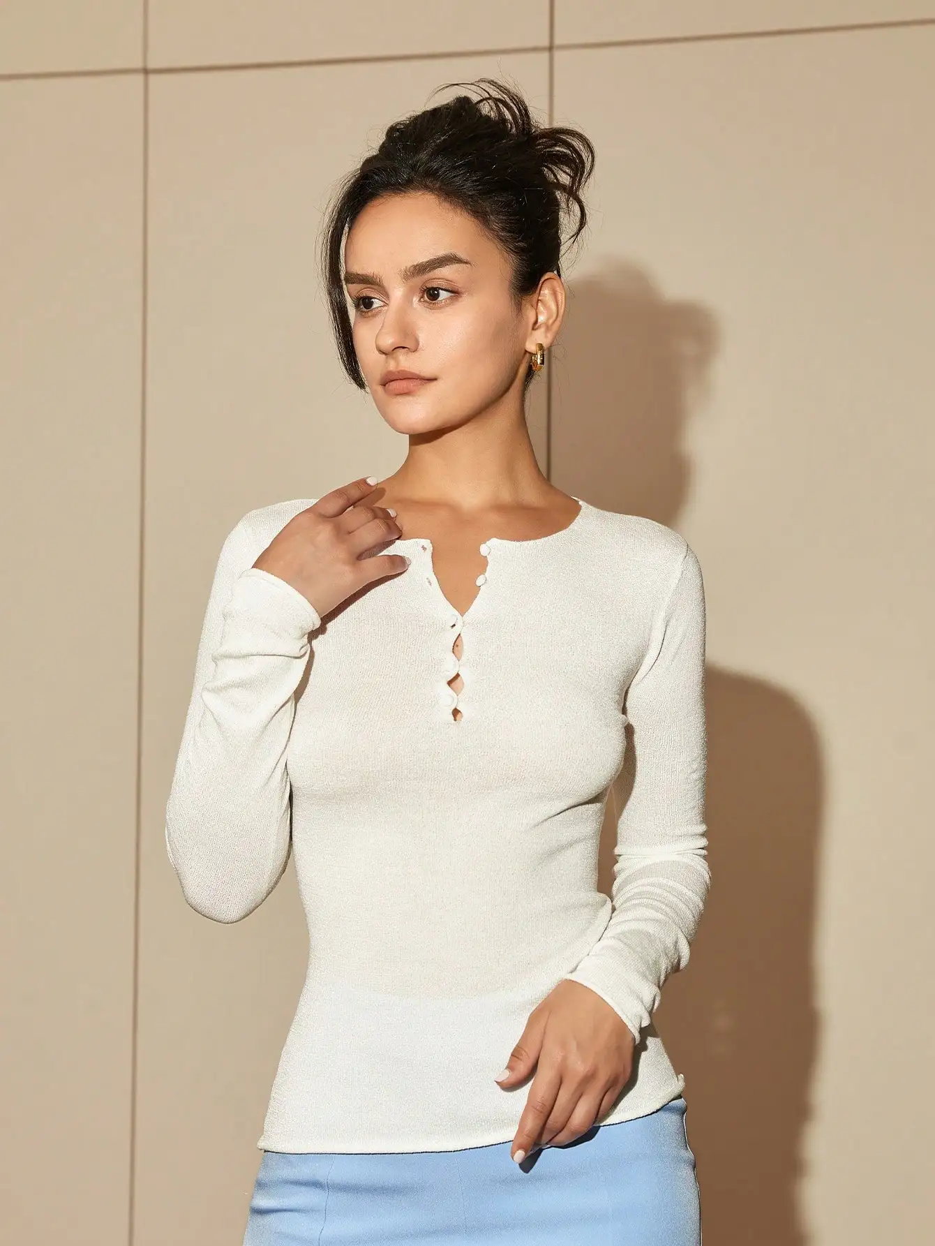 AEL Lady Slim Fit Базовая Рубашка Удобная Осенняя Повседневная Блузка С Длинным Рукавом