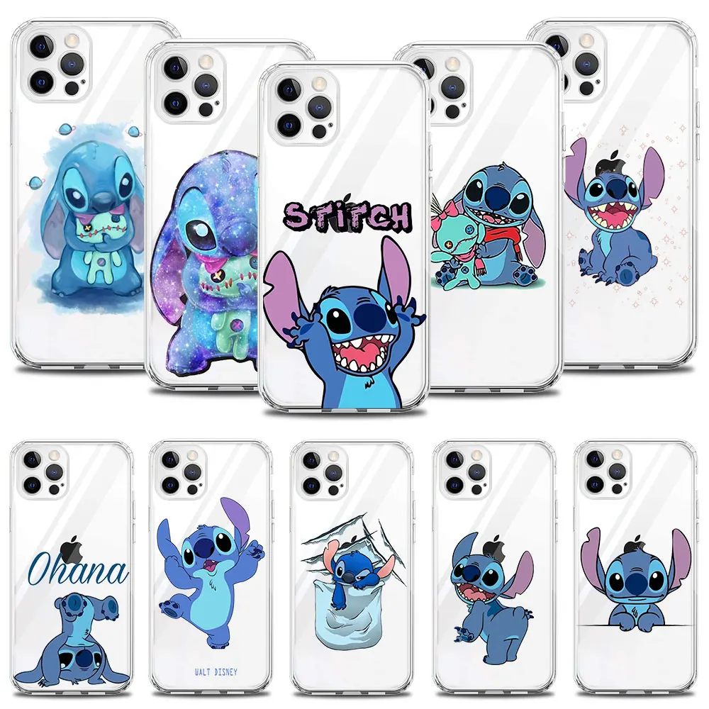 

Soft Protection Phone Coque Handstand Smile Blue Stitch For Apple iPhone 7 XR 12 X 8 Plus 14 13 Pro Max 11 XS SE2022 Clear
