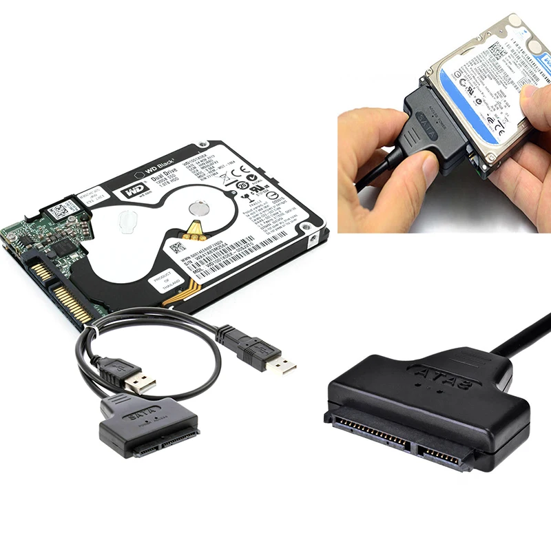 Переходник USB 2,5/SATA 7 + 15 Pin, 2,0 дюйма, для жесткого диска