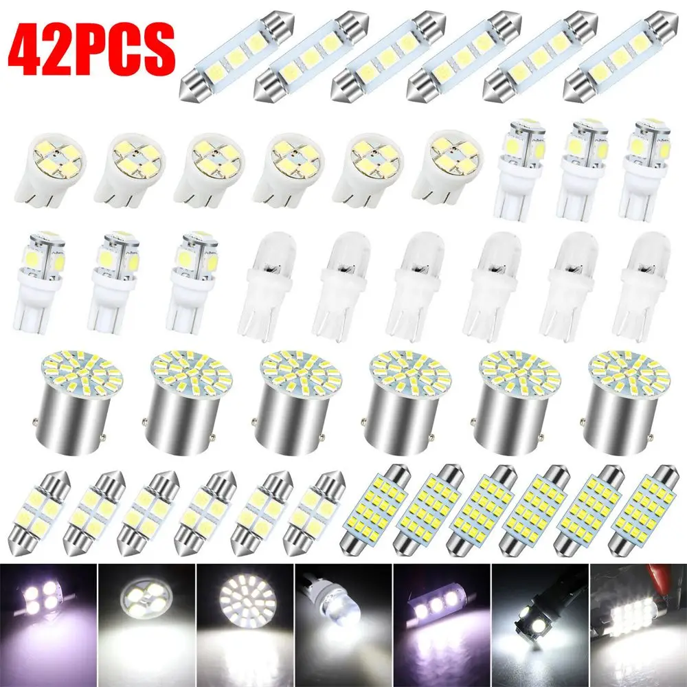 

42pcs Canbus Free Glove Box Trunk Plates ETC License Plate Lamp Combo LED Inside Bulb Kit Car Interior Light