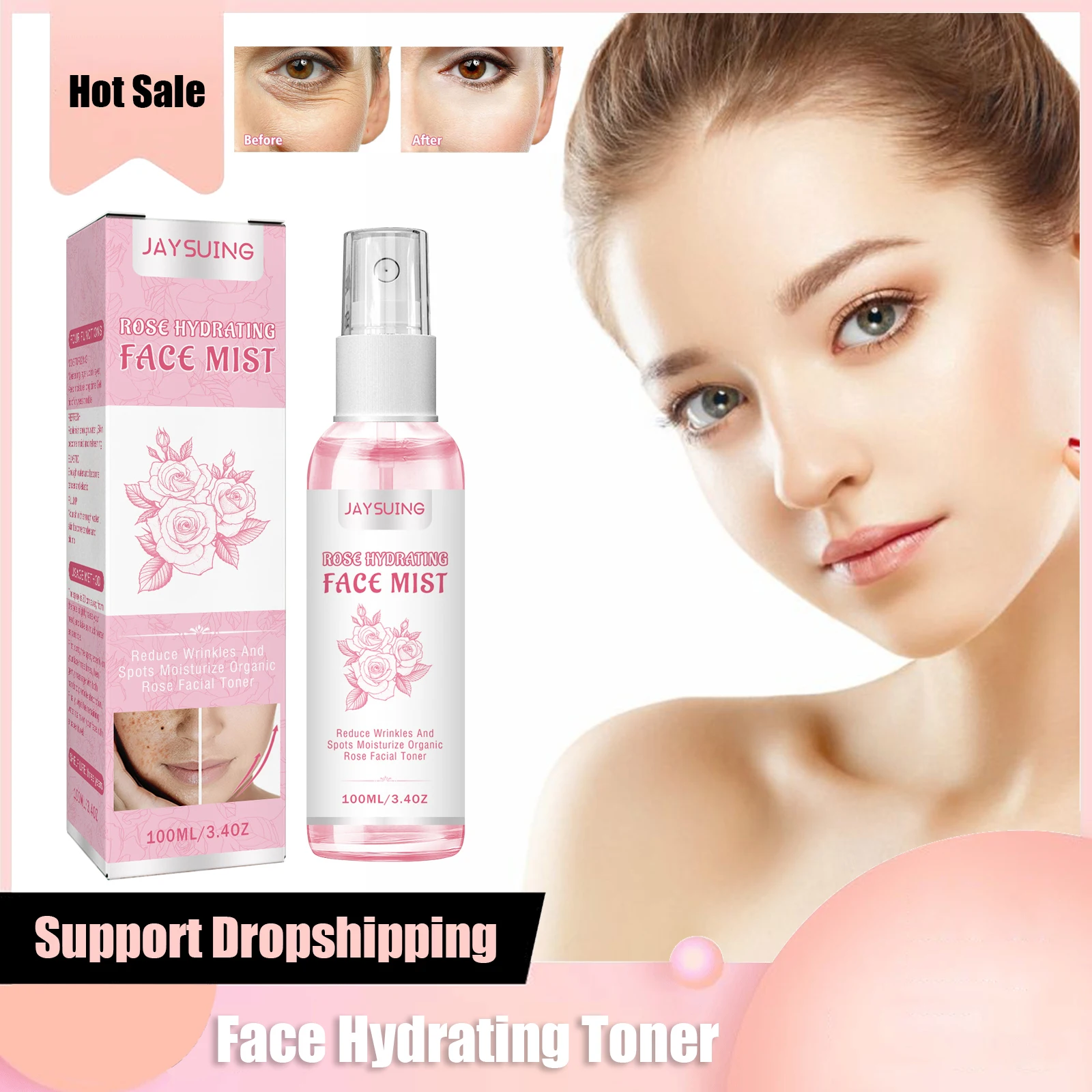 

Rose Water Facial Toner Hydrating Moisturizing Refreshing Shrink Pores Anti Aging Antioxidant Oil Control Brightening Face Spray