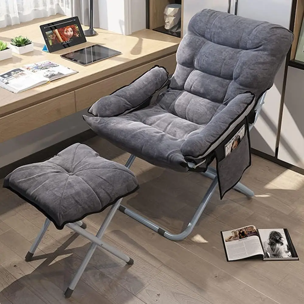 

Room Lazy Chair with Ottoman & Armrest, Modern Comfy Folding Lounge Chair Reclining Sofa Leisure Chair Armchair with Footsto Ply