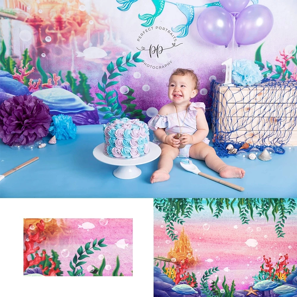 Underwater Mermaid Photography Backdrops Aquatic Plants Decor Child Newborn Party Photocall Colourful Starfish Castle Background