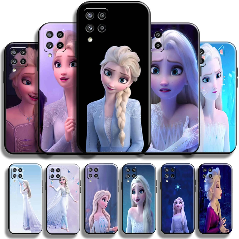 

Cute Pretty Frozen Elsa Anna Phone Case For Samsung Galaxy M12 Funda Back Coque Carcasa Black Full Protection Shell Soft Cases