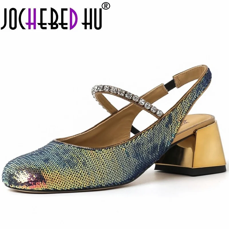 

【JOCHEBED HU】Brand Mary Jane Wedding Pumps Crystal Studs Chunky Heels Bride Shoes Ladies Glitter Sequins High Heels Shoes 33-40