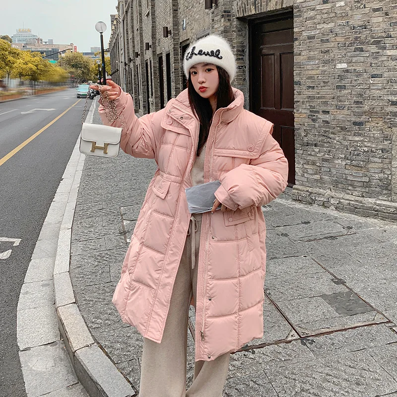 New Winter Women Down Cotton Jacket Long Fashion Casual Slim Thickened Warm Cotton Jacket Coat Long Sleeve Solid Woman Clothes