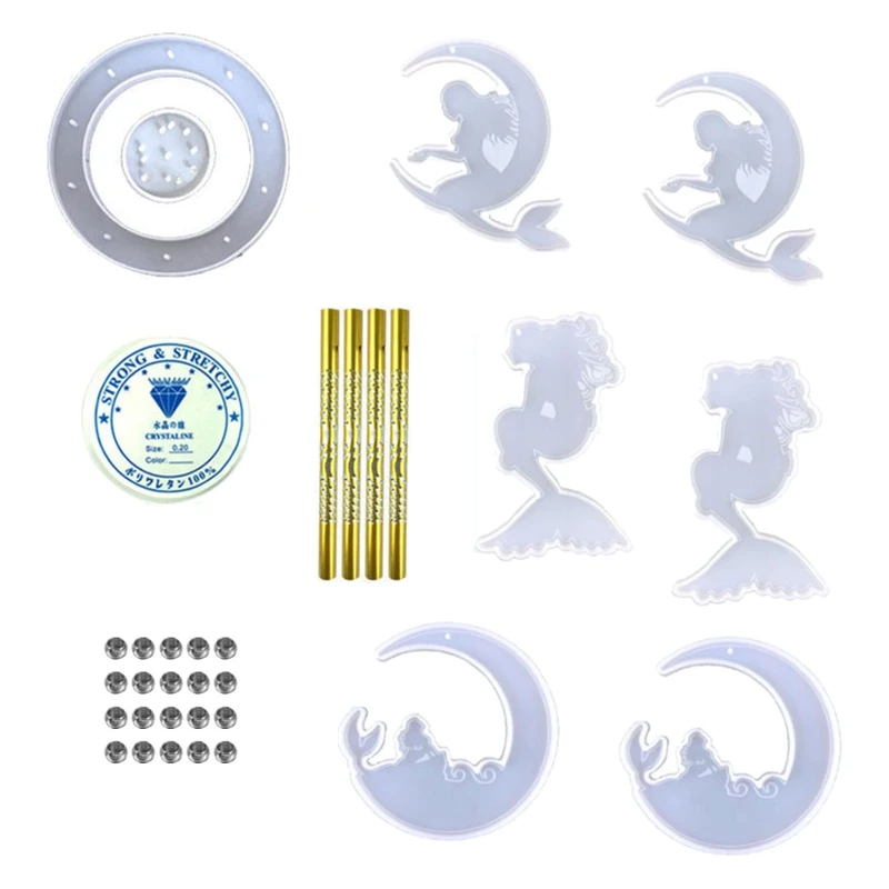 

LX9D Unique Mermaid Wind Chimes Resin Molds Epoxy Silicone Casting Molds Art Molds Kit for DIY Wall Hanging Ornament