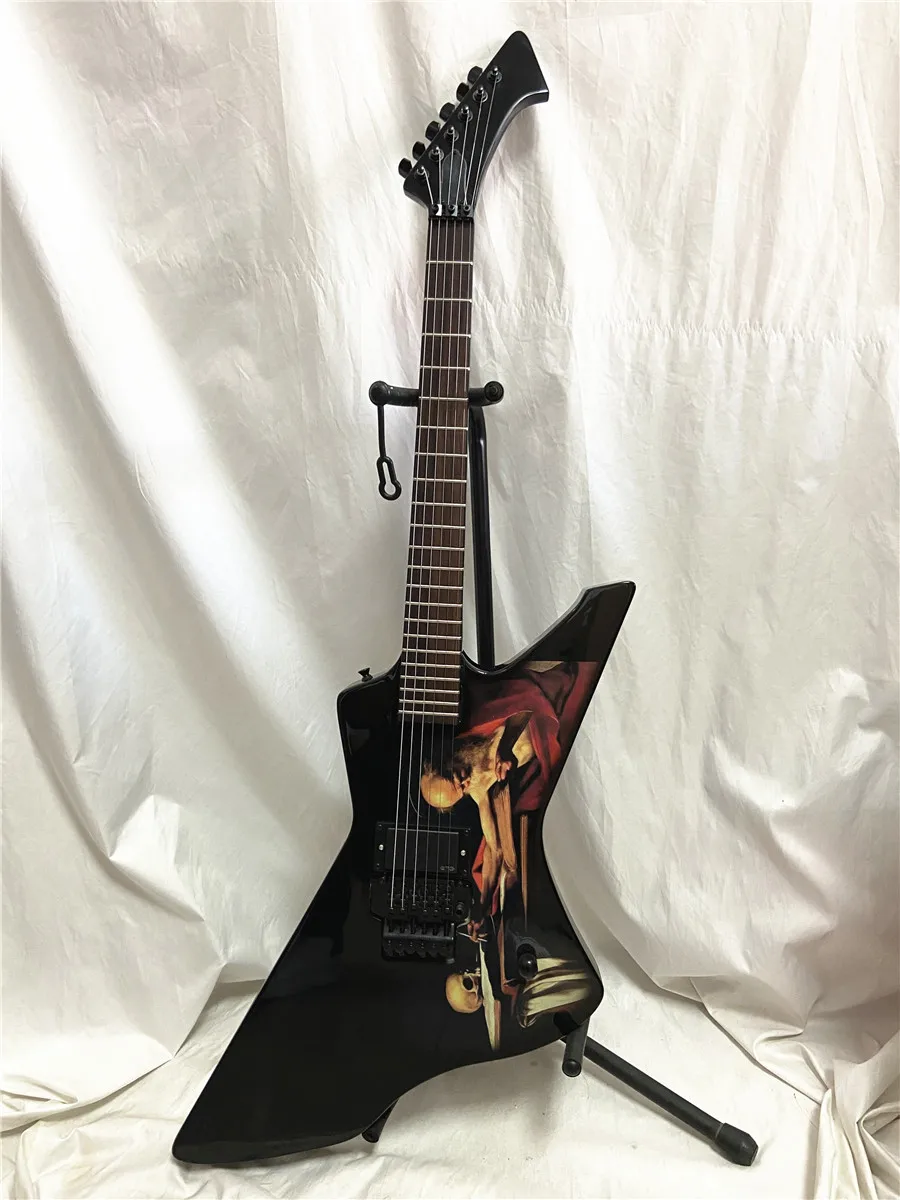 

Custom saint jerome writting caravaggio Special Black Light electric Guitar Mahogany body Free shipping