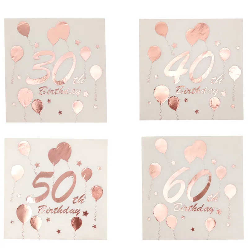 

10Pcs Rosegold 30th 40th 50th 60th Birthday Paper Napkins Adult Men Women 30 40 50 60 Year Birthday Party Decoration Supplies