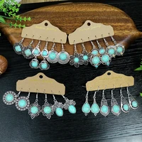 new 3pcs vintage ethnic acrylic stone earrings set for women boho silver color flower carved geometric earrings jhumka jewelry