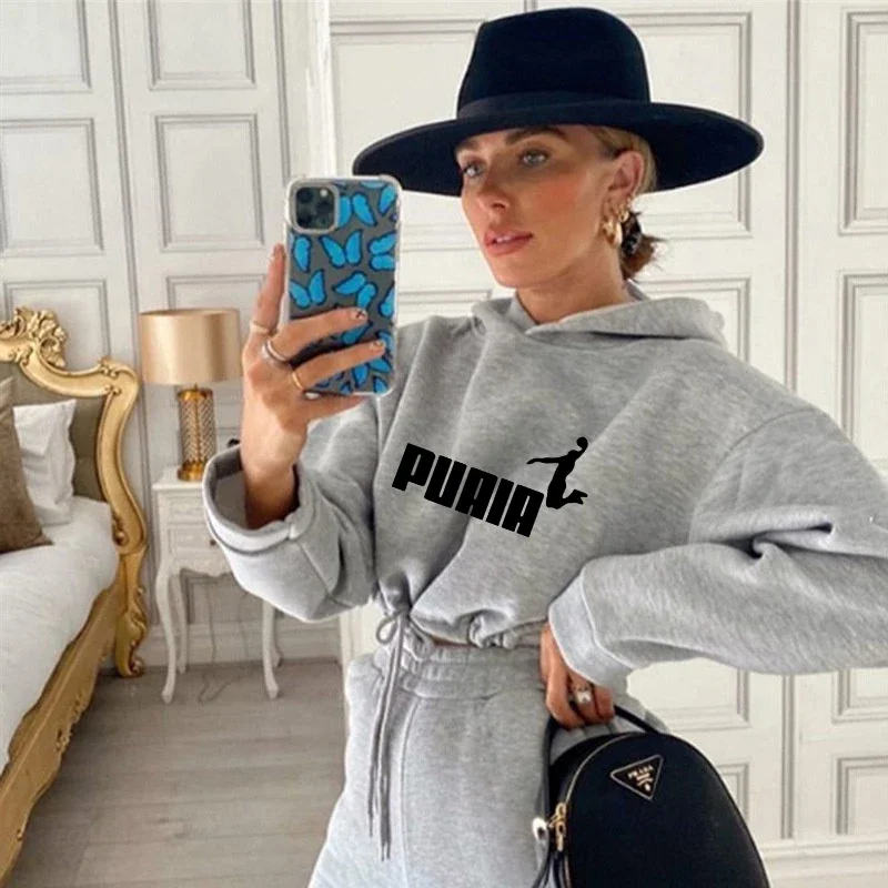 Женский Комплект Спортивной Одежды Из Двух Предметов Пуловер С Капюшоном Топ