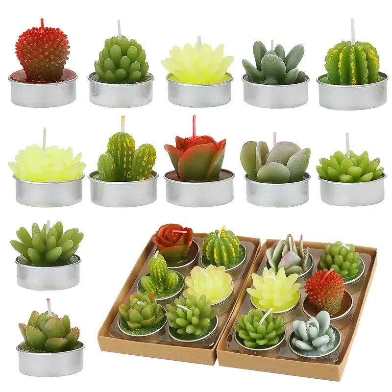 

HMTX 12pcs Cactus Tealight, Succulent Cactus Candles Tea Lights, Candles For Birthday Party Wedding Decor