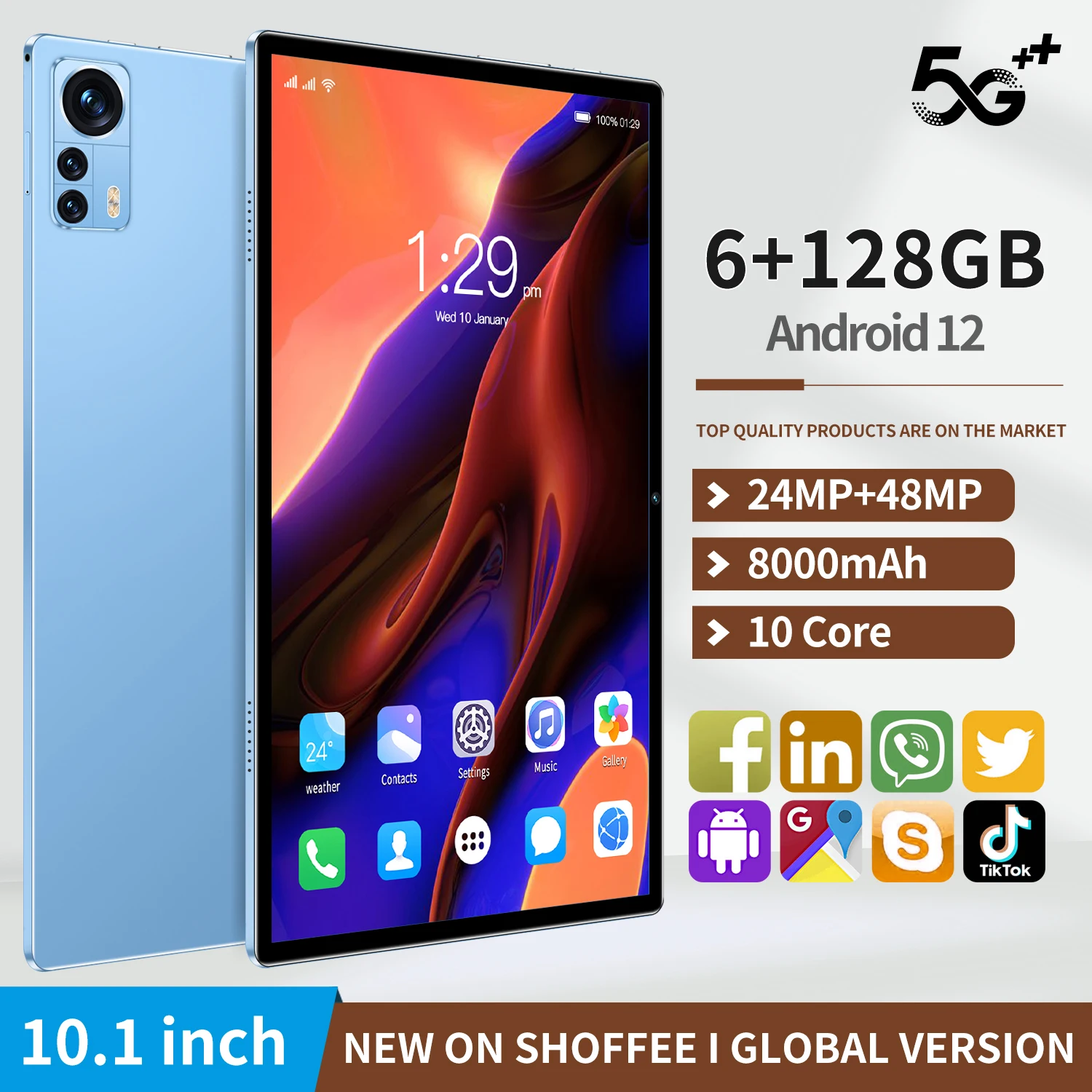 

Новинка, 10,1-дюймовый планшет, Android 10,1, восемь ядер, телефон, Google Play, 6 ГБ ОЗУ, 10,0 Гб ПЗУ, планшетный ПК, Wi-Fi, Bluetooth, Type-C