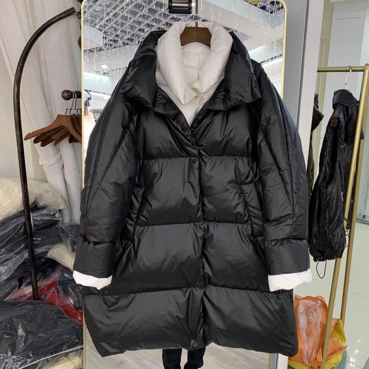 2023 Winter Long Parkas Women Korean Oversized Loose Puffer Jacket Female Long Big Size Warm White Duck Down Coat Parka Outwear