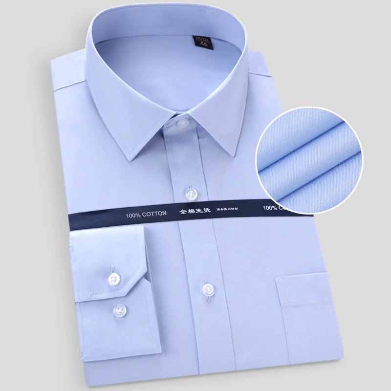 

High Quality Non-ironing Men Dress Long Sleeve Shirt 2022 New Solid Male Plus Size Regular Fit Stripe Business Shirt White Blue