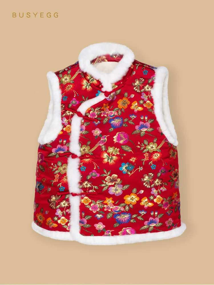 

Красные Птицы Цветы парча Детский костюм Танга жилет для девочек зимняя теплая одежда китайский новый год Детские роскошные подарки