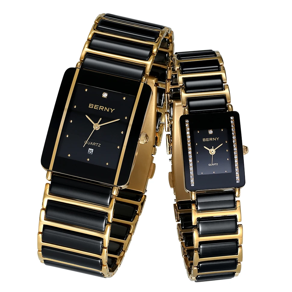 Enlarge Seiko Quartz Movt' Ceramic Women Watch for Lovers Fashion Rectangle Men Wristwatch Bracelet TO Brand Luxury Gold Couple Watches