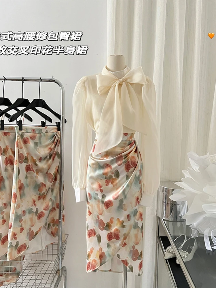 

Женская юбка с высокой талией, винтажная нестандартная плиссированная юбка средней длины во французском стиле, 2023