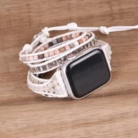 bohemia band for apple watchbands mixed color natural stone leather bracelet for women and men leather bracelet for iwatch serie