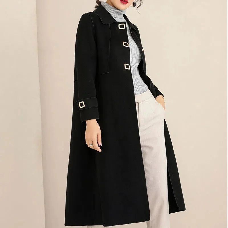 2022 New Women Coat Warm Winter Jacket Cashmere Coat Ladies Work Office Elegant Vintage Long Wool Blends Coats Female