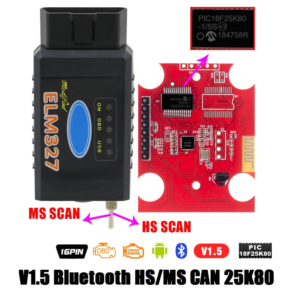 ELM327 Bluetooth V1.5 PIC18F25K80 Wifi для сканирования elmконфигурации HS/MS CAN Переключатель ELM 327 OBD