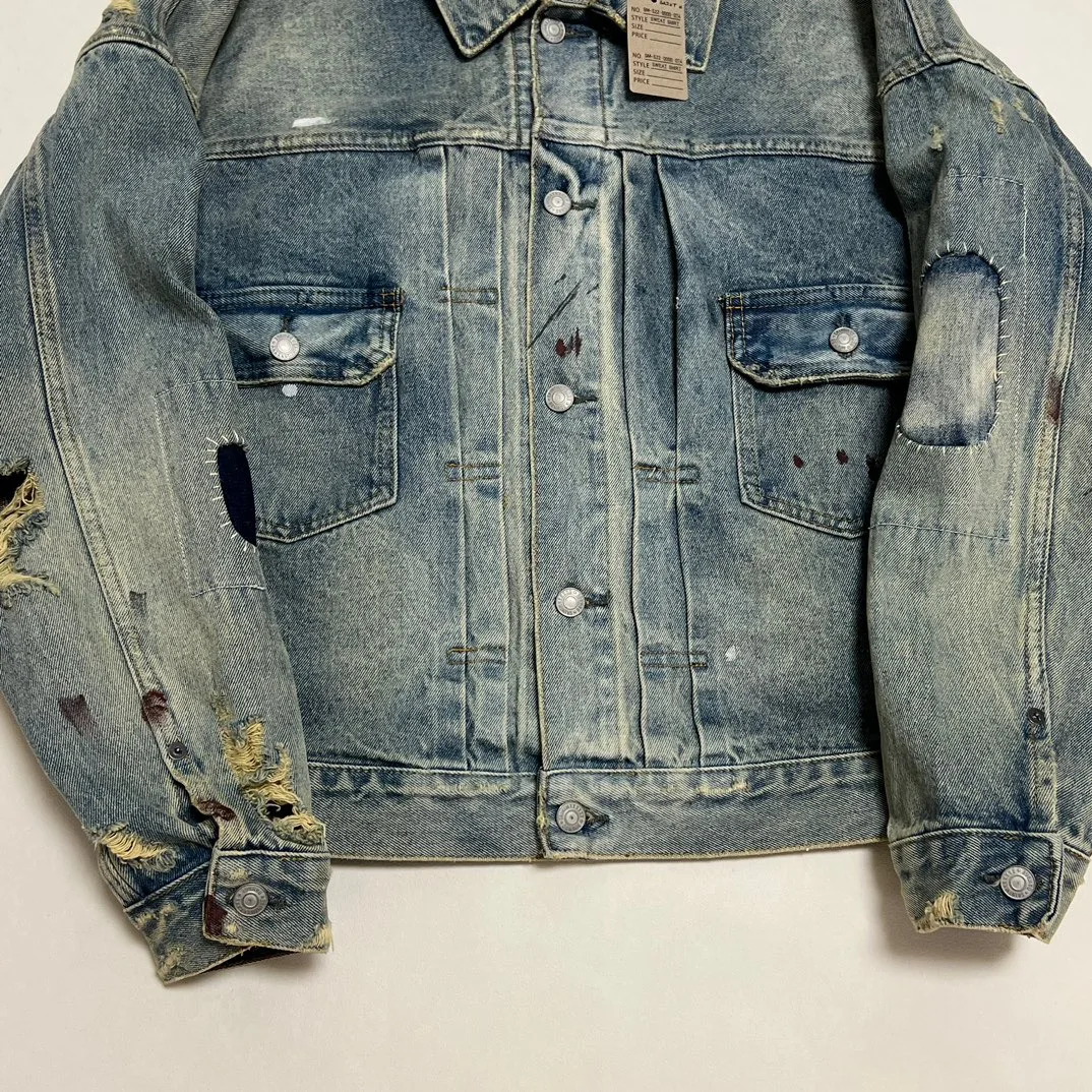 2024aw Высокое качество Saint Mxxxxxxx Промытая винтажная рваная куртка для мужчин