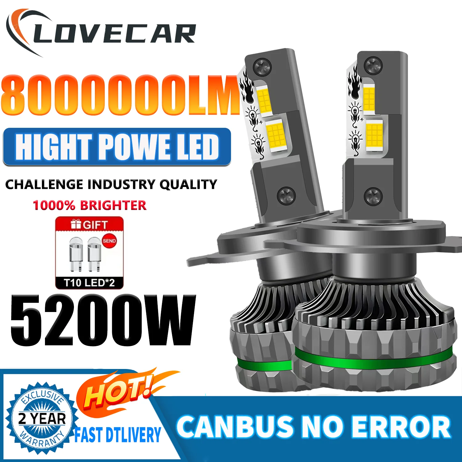 

LOVECAR LED H4 Белый Яркий 6500K 50000000LM Лампы Комбинированный Свет дальнего света Светодиодные фары Лампы Turbo 12 В 24 В Супер яркая лампа