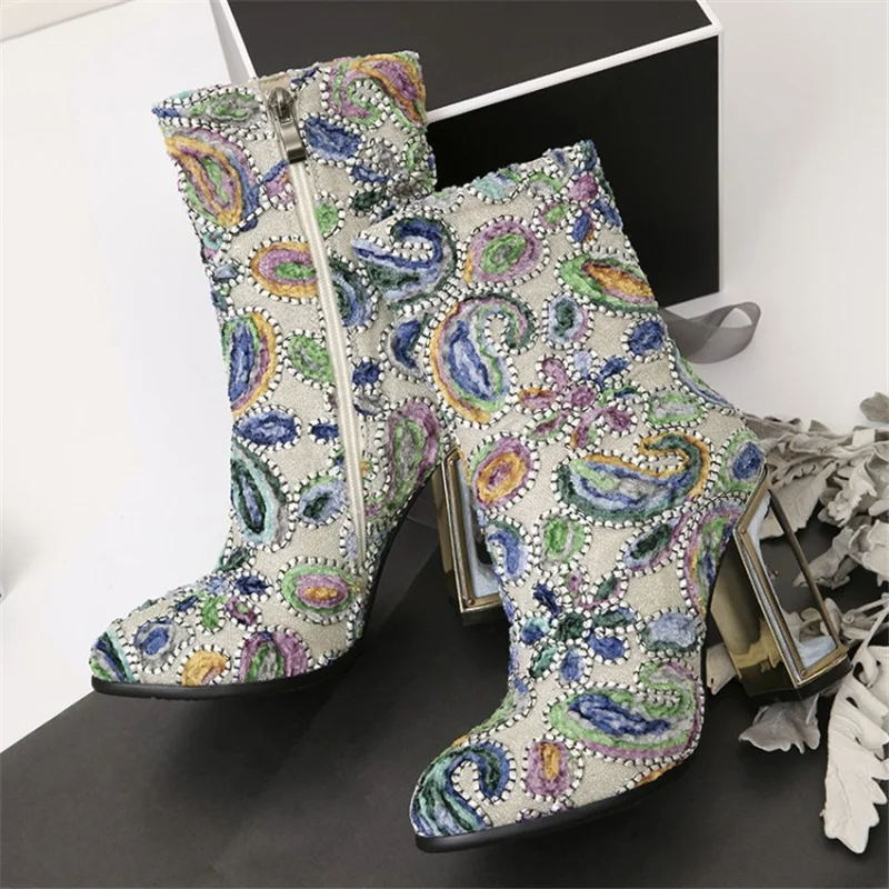 Female Fashion Boots For Women Strange Heels High Quality Retro Luxury Women's Shoes Mixed Colors Super High Heels Zip Brand New