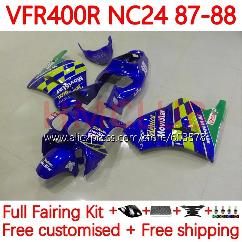 

Body For HONDA VFR400 R V4 Movistar Blue VFR400RR RVF400R VFR400R 1987 1988 RVF VFR 400 R RR 400R CC NC24 87 88 Fairing 132No.14