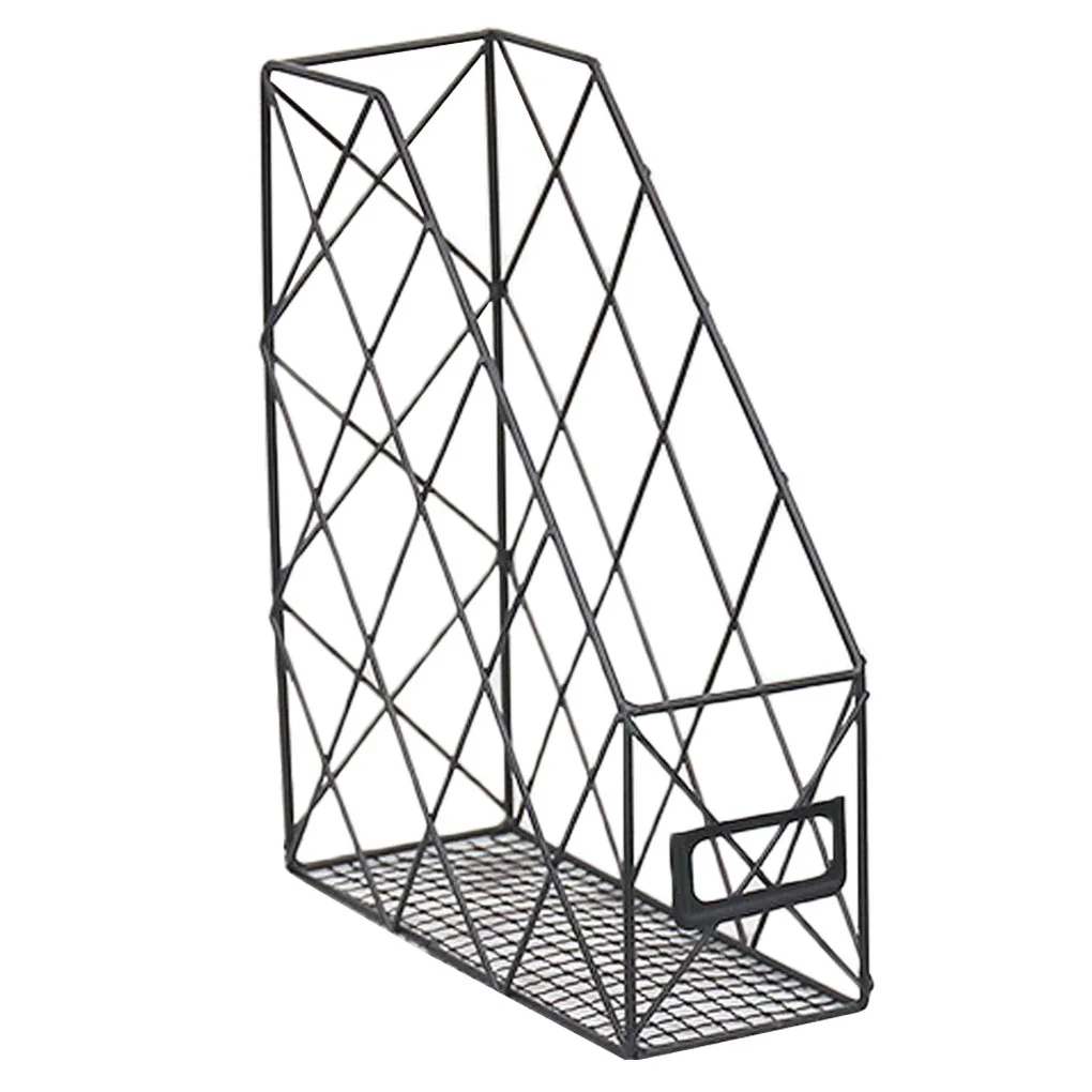 

Household 1 Layer File Storage Shelf Iron Grid Book Organizer Paper Magazine Documents Desktop Holder