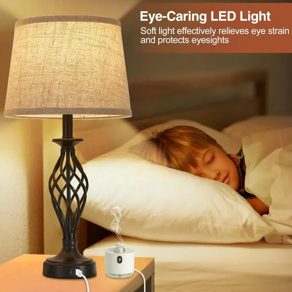 Настольная лампа для спальни в комплекте 2 с USB C + A портами современные