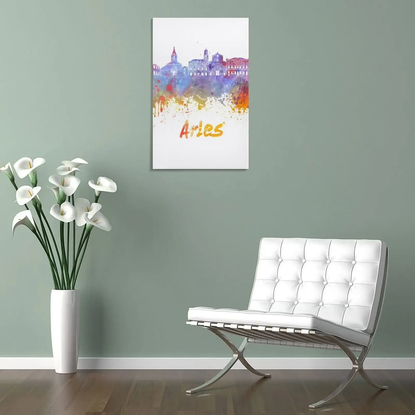 Печать на холсте &quotArles skyline in watercolor splatters&quot