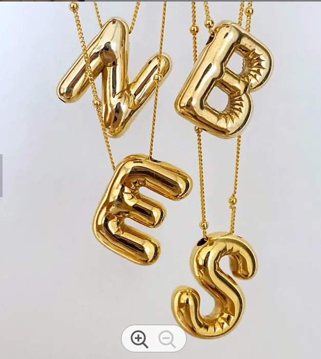 

Collares Gold Plated Stainless Steel Chunky Alphabet Chubby Helium Balloon Bubble Initial Letter Pendant Necklace for Women Boy