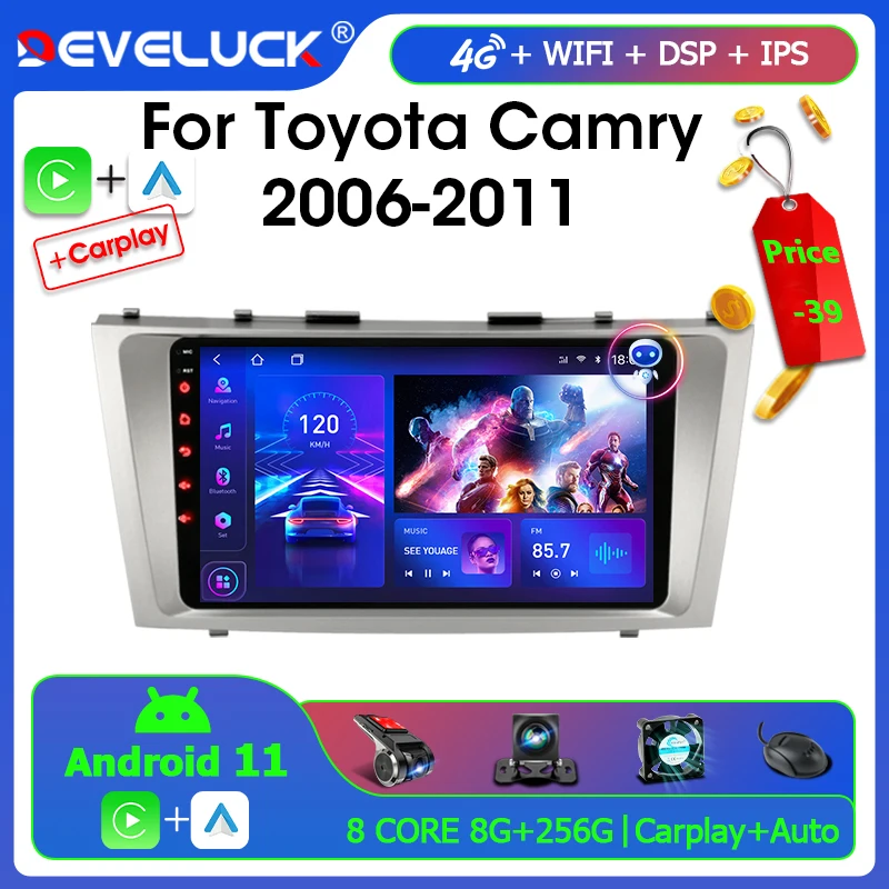 9Inch Android 11 Car Radio Multimedia Video Player For Toyota Camry 7 XV 40 50 2006-2011 4G+WiFi Navigation GPS Head Unit Stereo