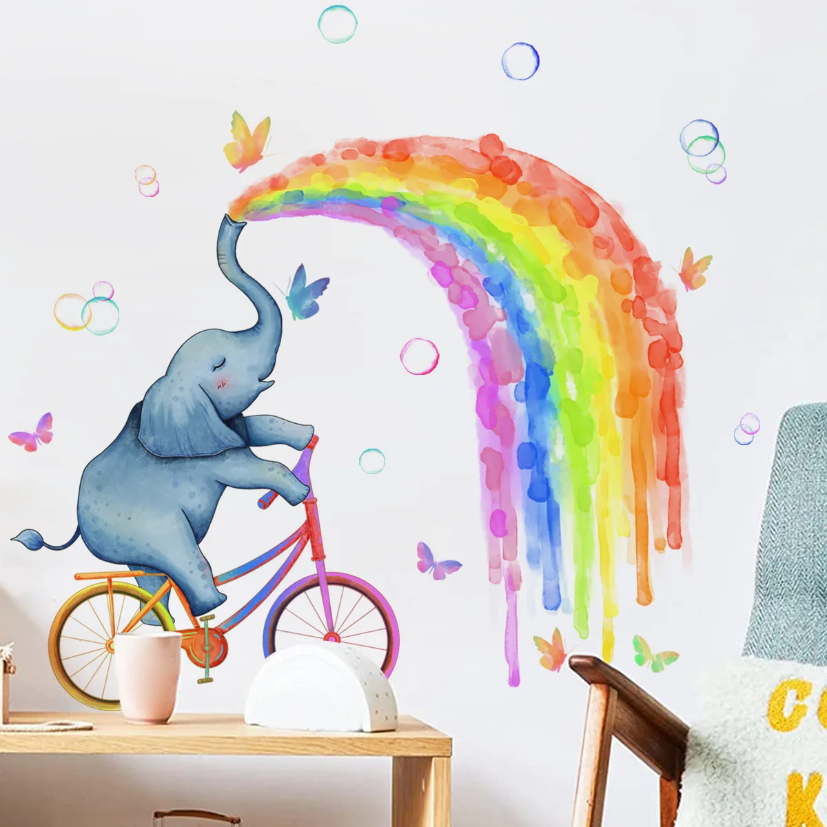 Elephant Rainbow Bubble Butterfly Wall Stickers Self-adhesive PVC Creative Minimalist Home Decor for Living Room Bedroom