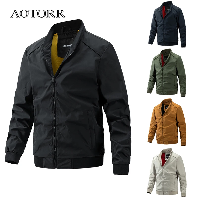 

2023 Spring Autumn Men Jackets Casual Solid Fashion Zipper Bomber Jacket Mens Overcoat New Baseball Coat Men's Windbreaker Top