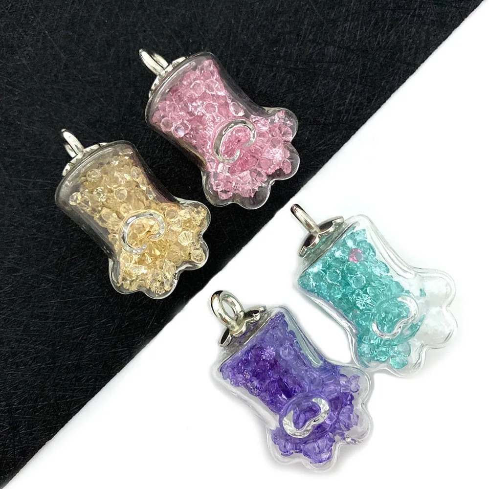 

4 Pcs/bag Charm Pendant Transparent Glass Jar Bear Paw Glass Bottle Beads for DIY Jewelry Making Necklace Earrings Accessories
