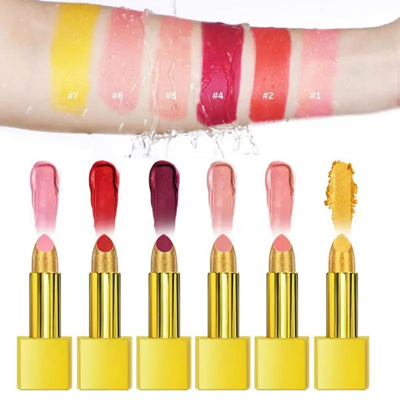 

Золотая губная помада, 6 цветов, увлажняющая металлическая губная помада, стойкий блеск для губ с защитой от пятен, набор для макияжа, Подарочная губная помада, макияж