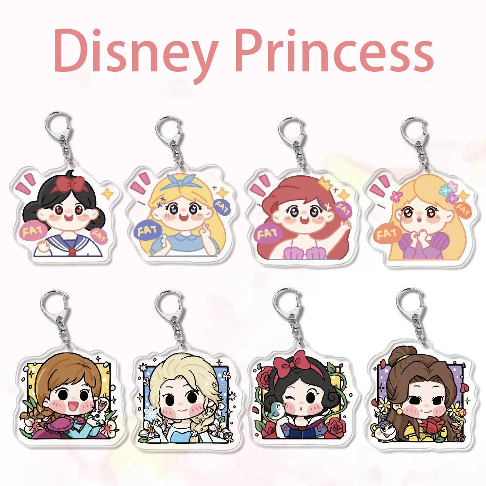 

Disney Princess Snow White Frozen Cinderella The Little Mermaid Anime Figure 6Cm Acrylic Cute Key Chain Ornament Friend Gifts