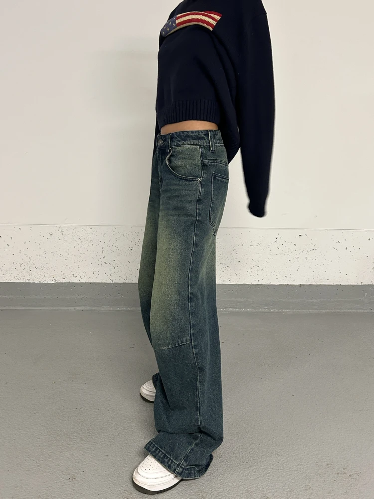 ADAgirl Blue American Retro Jeans Women 90s Streetwear Baggy Straight Wide Leg Denim Trousers Harajuku Vintage High Waist Pants