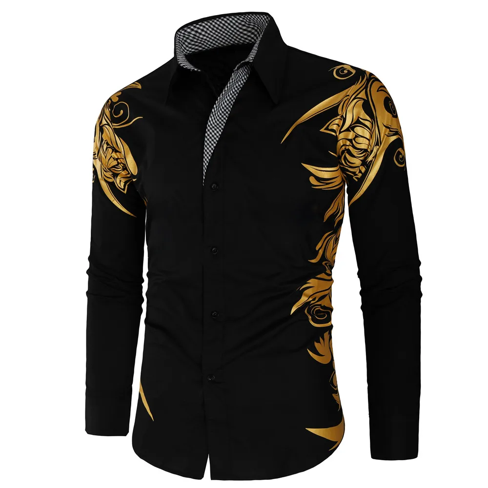 

Richkeda Store 3XL Spring Autumn Characteristic Shirt Men's Casual Fashion Bronzing Shirt Long-sleeved Casual Slim Men's Shirt