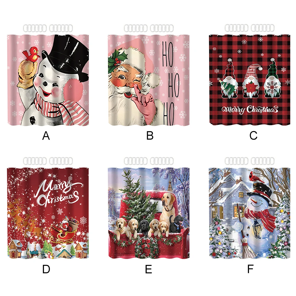 Рождественская занавеска для душа в ванной комнате 180x180 см мультяшная