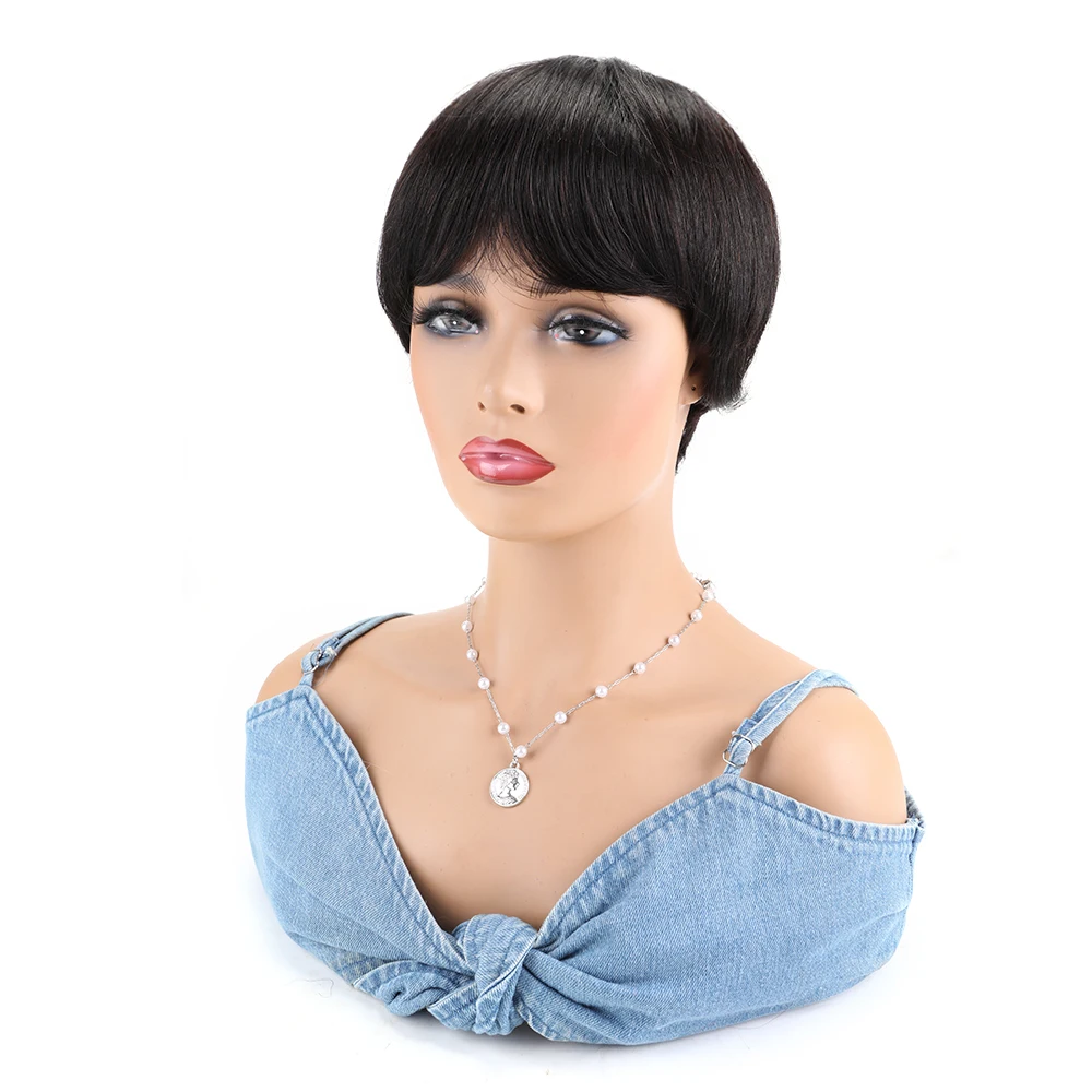 Short Human Hair Wigs for Black Women Straight Remy Brazilian Pixie Cut Hair Wig Full Machine Made Cheap Glueless Human Hair Wig