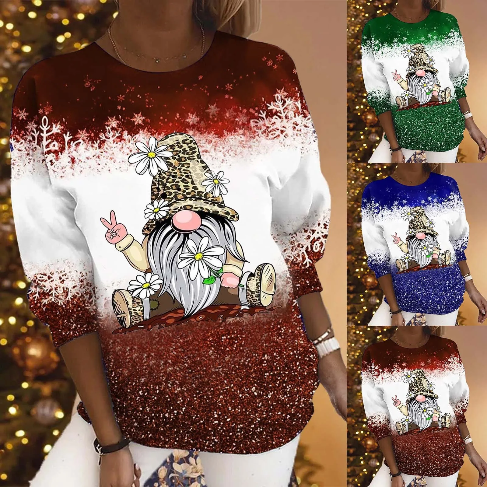 

Женский модный Рождественский свитер с принтом Gnome, свободный свитер с круглым вырезом и французскими топами, женский свитер бойфренда боль...